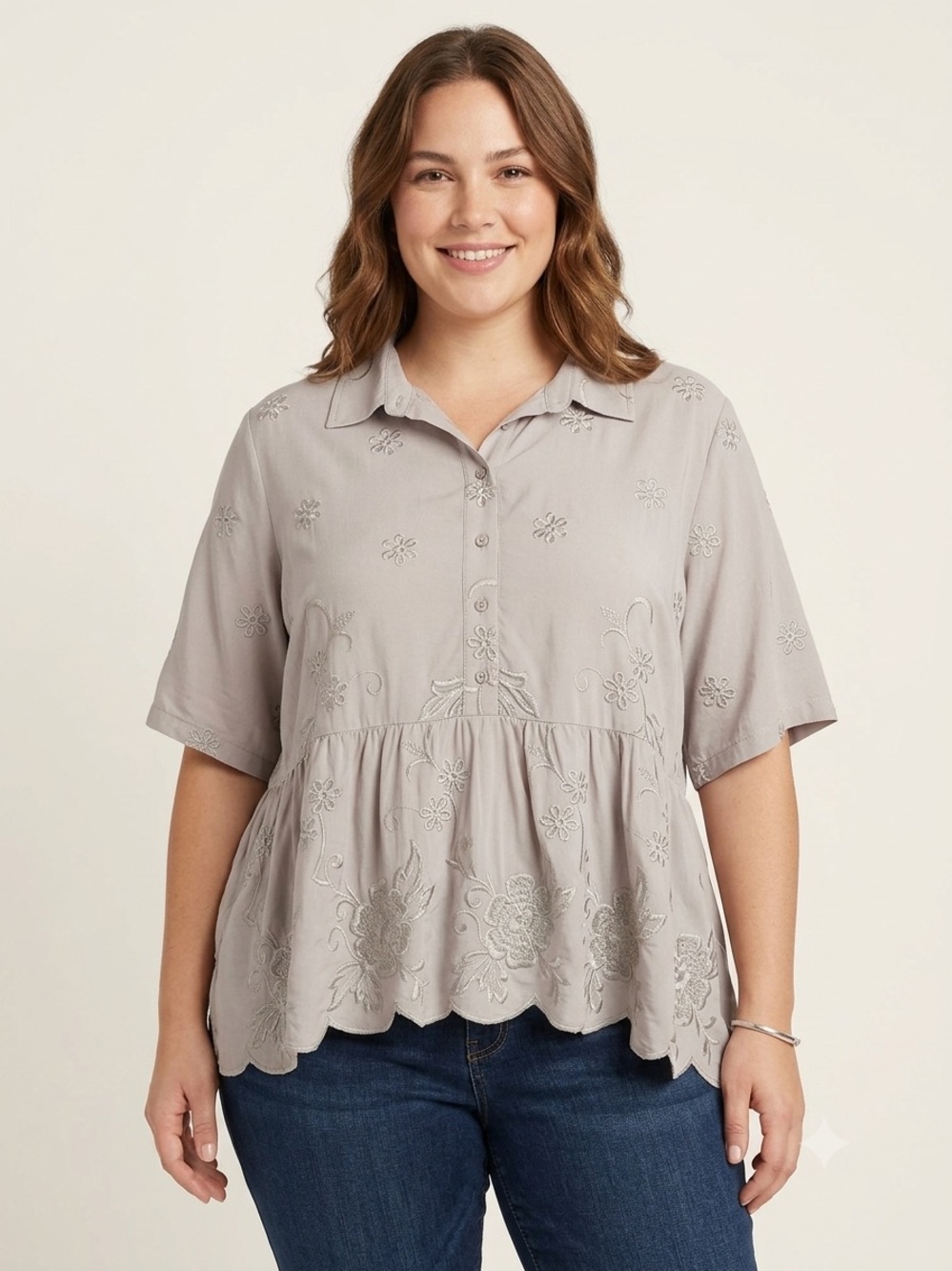 La Bellum Hillary Scott Embroidered Peplum Button-Front Blouse